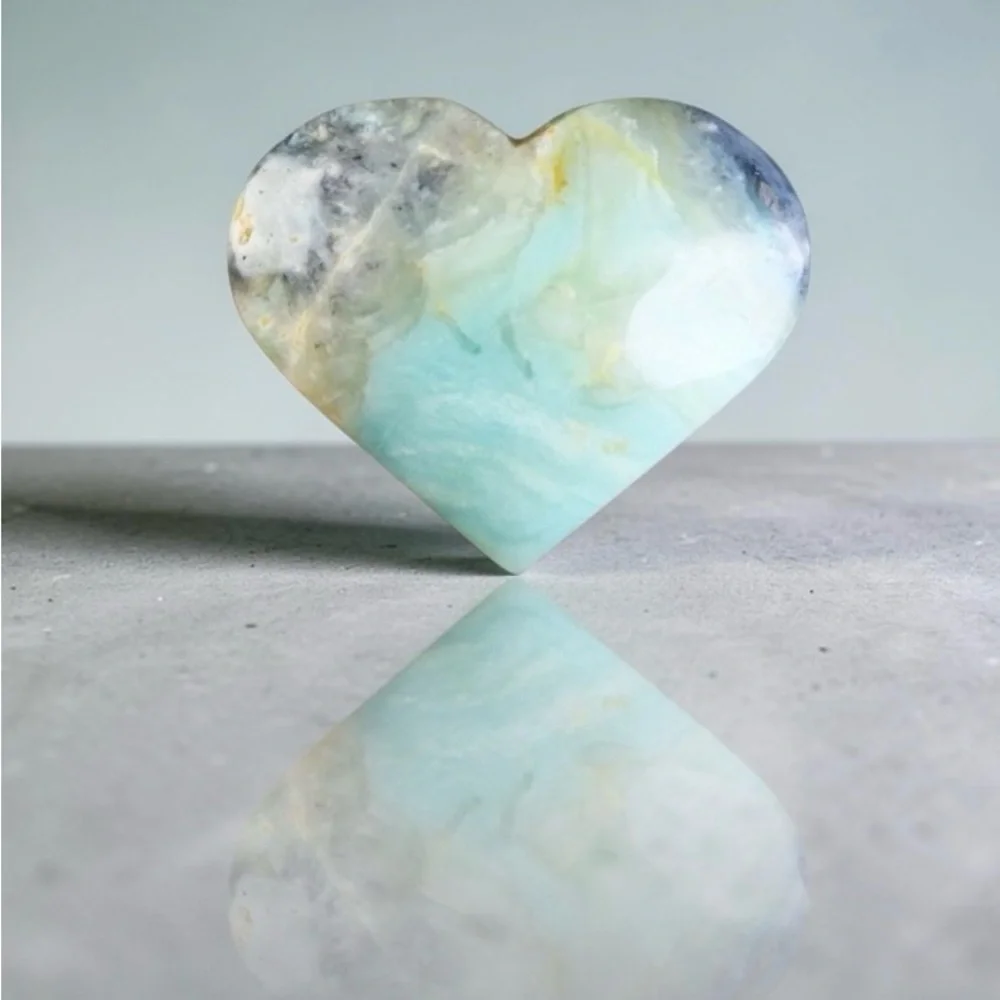 Amazonite, calcite and quartz Large Heart Shape Hand Carved Natural Stone